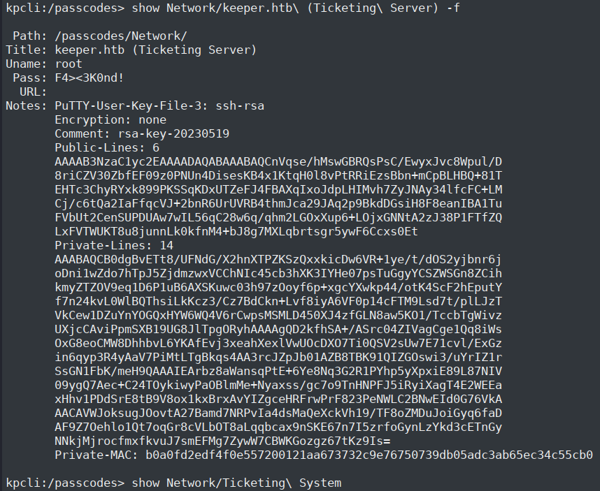 KeePass entry with the PuTTY private key
